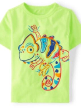 Kids Neon Green Chameleon Graphic Tee